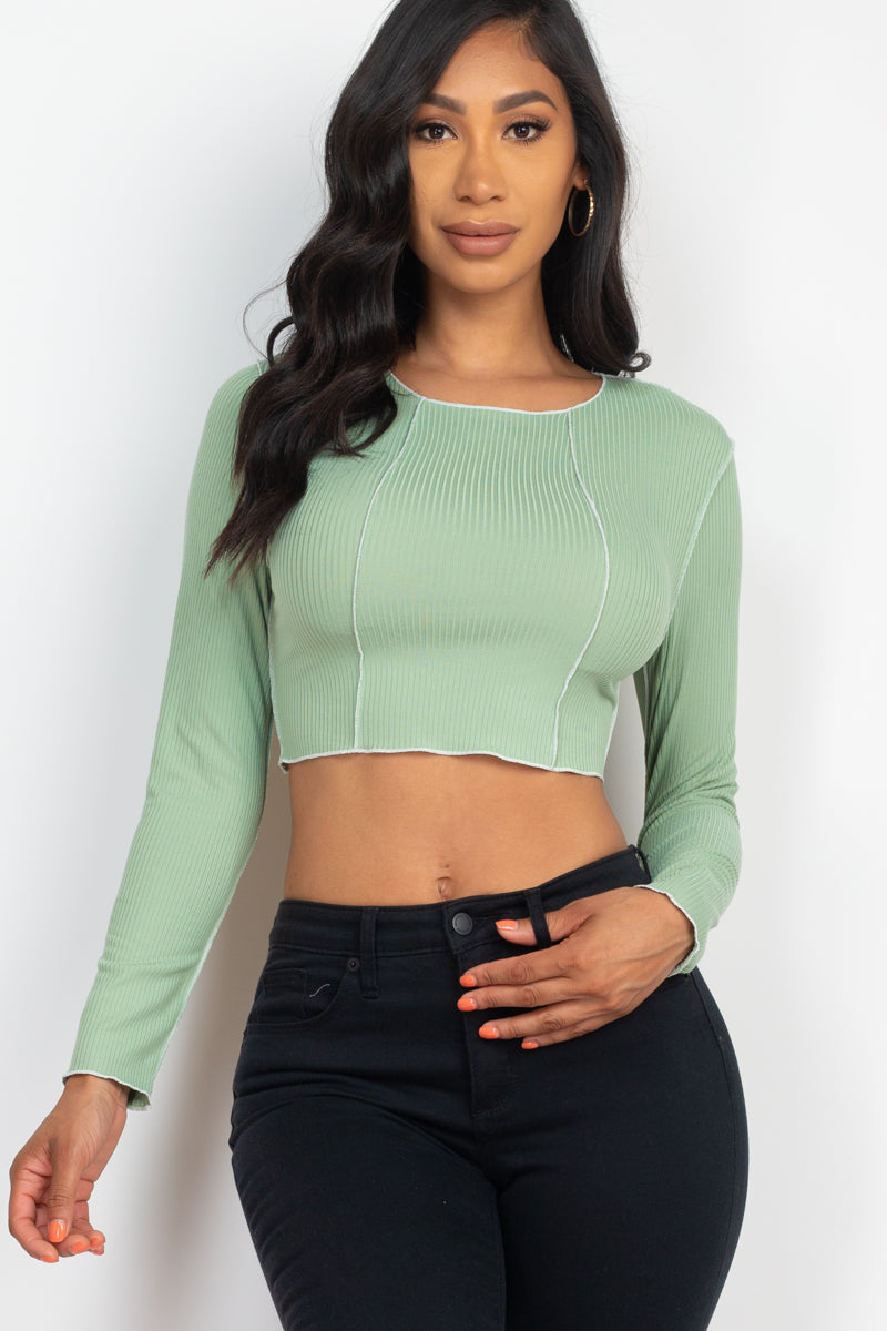 Exposed Seam Long Sleeve Ribbed Crop Top (CAPELLA)-25