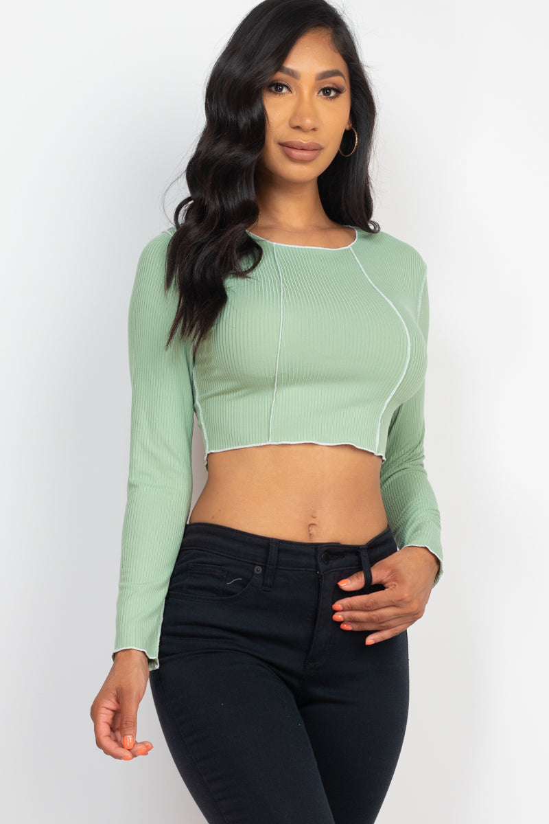 Exposed Seam Long Sleeve Ribbed Crop Top (CAPELLA)-26