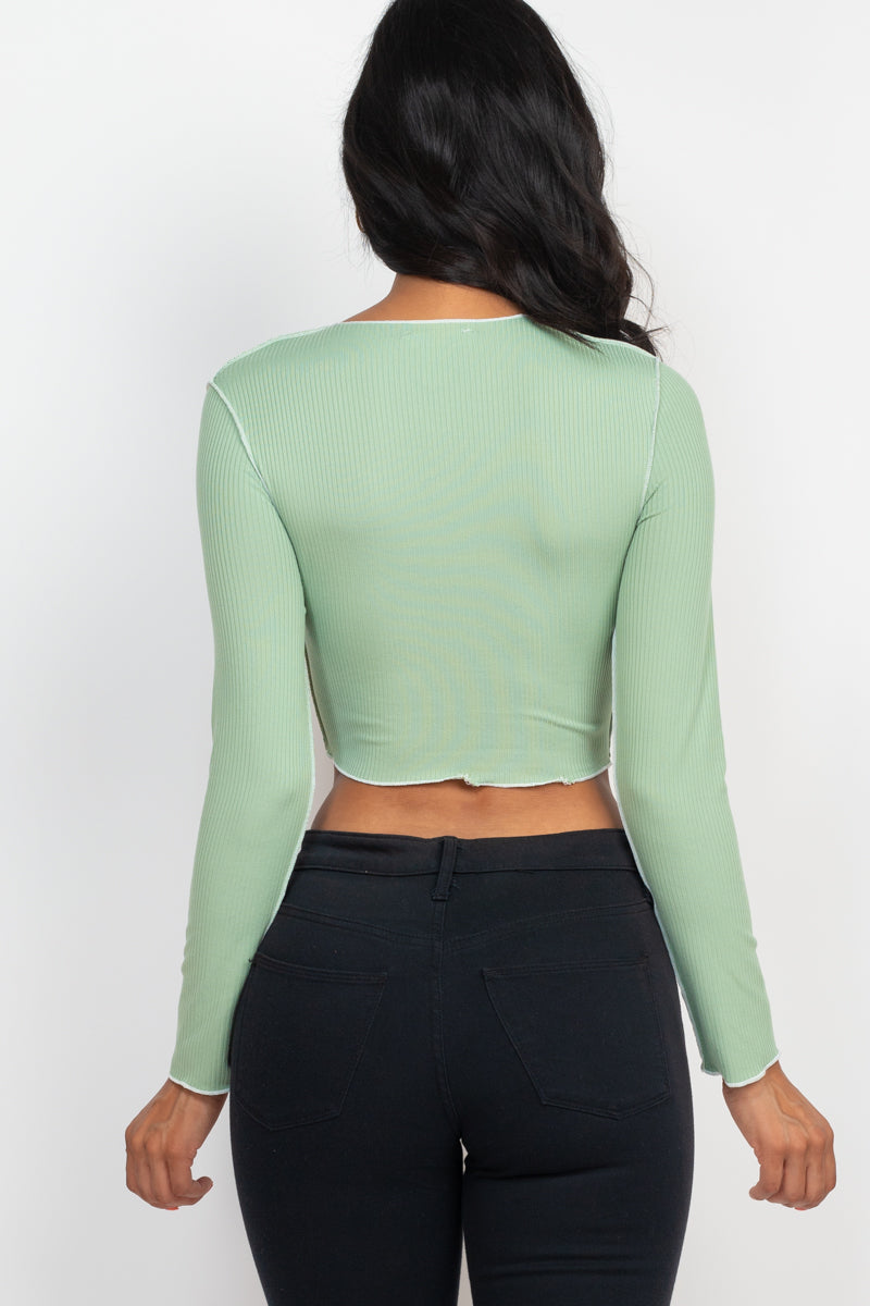 Exposed Seam Long Sleeve Ribbed Crop Top (CAPELLA)-27