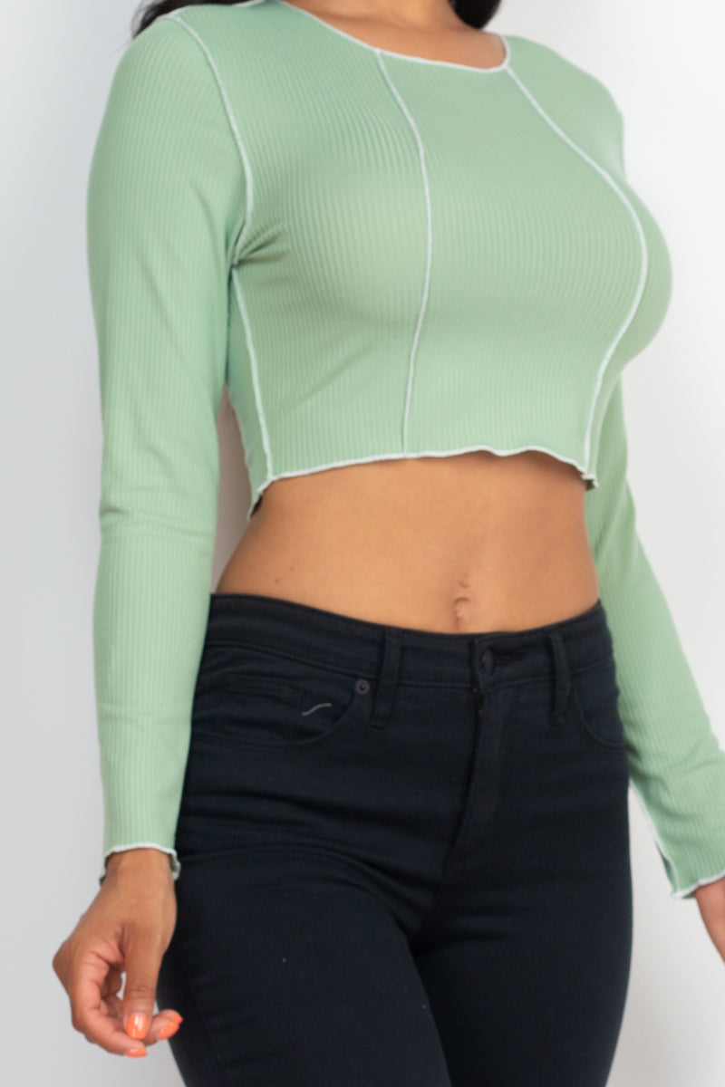 Exposed Seam Long Sleeve Ribbed Crop Top (CAPELLA)-28