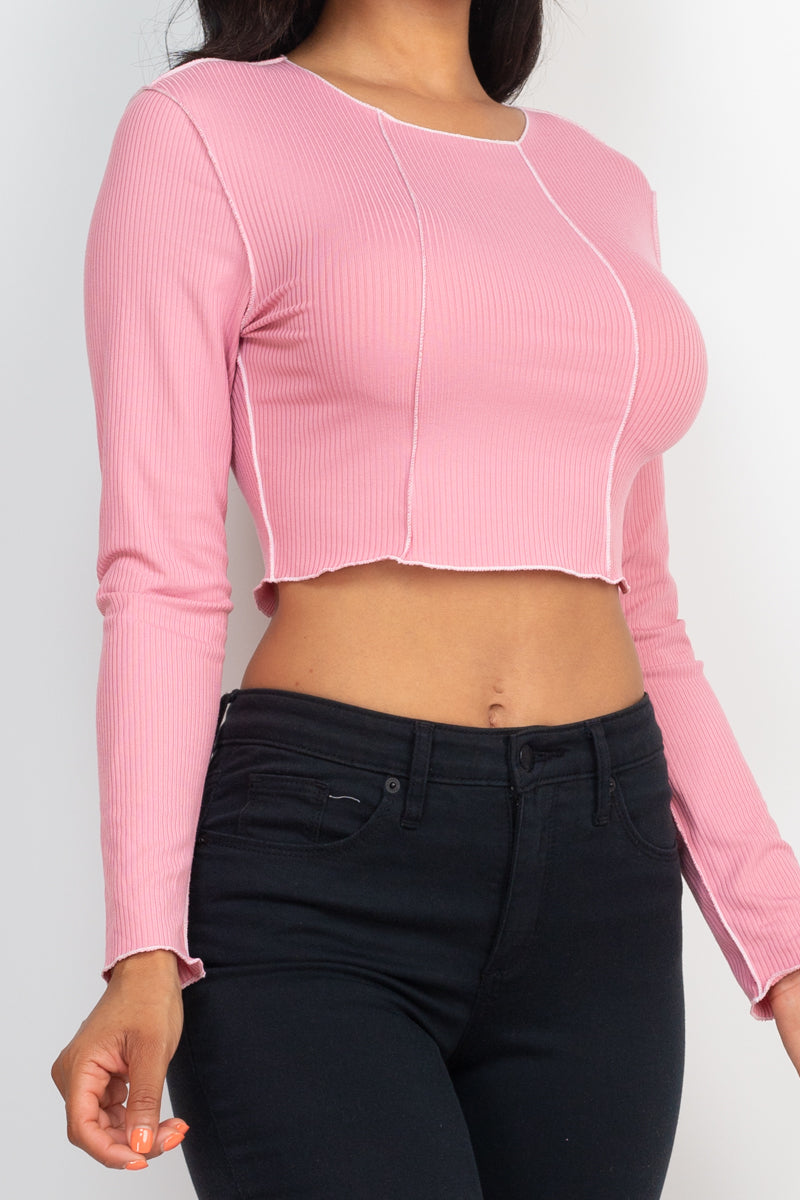 Exposed Seam Long Sleeve Ribbed Crop Top (CAPELLA)-8