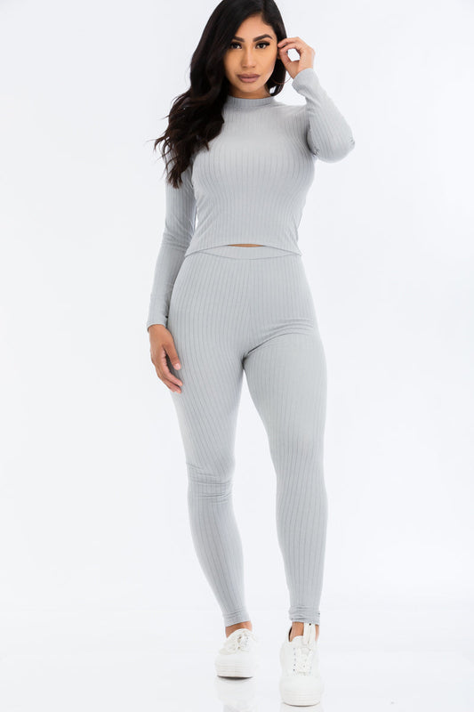 Ribbed Mock Neck Long Sleeve Top & Leggings Set (CAPELLA)-30