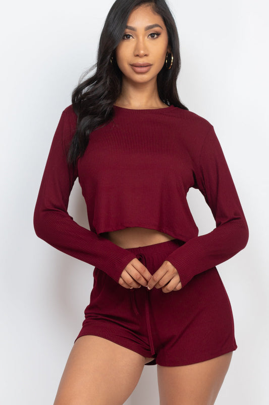 Ribbed Loose Fit Long Sleeve Top & Short Set (CAPELLA)-10