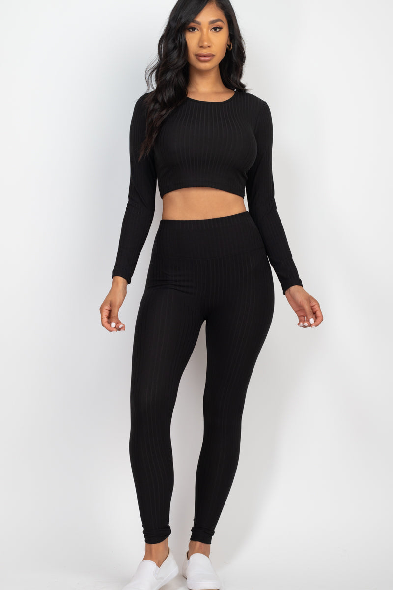 Ribbed Long Sleeve Crop Top & Leggings Set (CAPELLA)-25