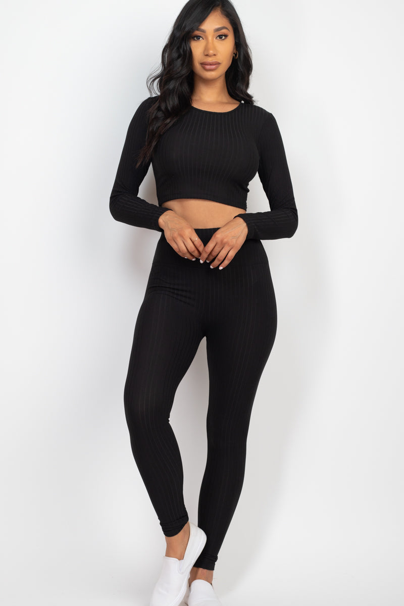 Ribbed Long Sleeve Crop Top & Leggings Set (CAPELLA)-29