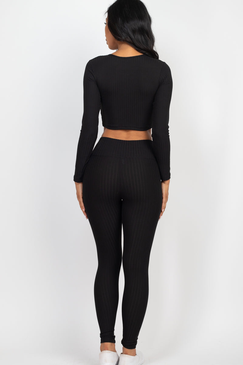 Ribbed Long Sleeve Crop Top & Leggings Set (CAPELLA)-27