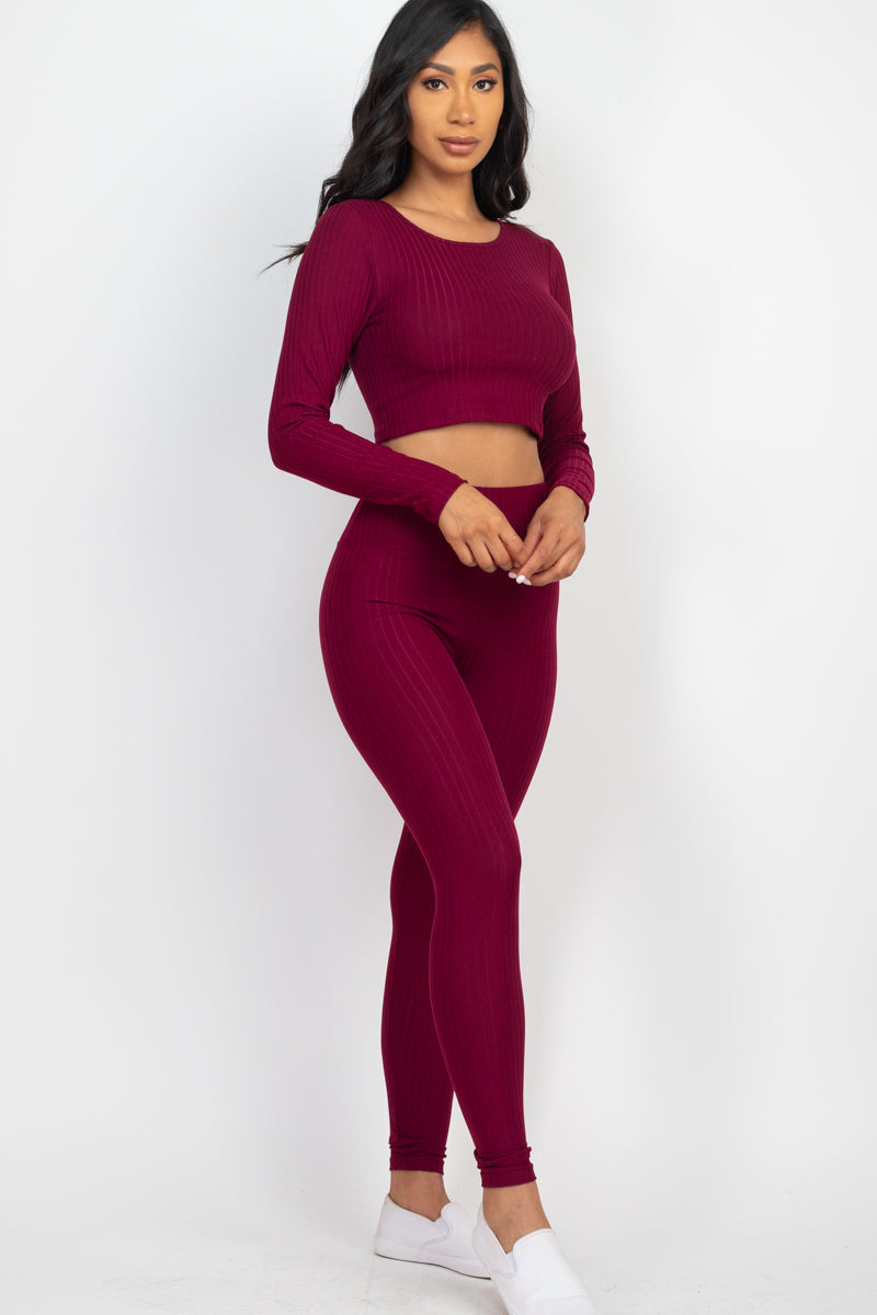 Ribbed Long Sleeve Crop Top & Leggings Set (CAPELLA)-31