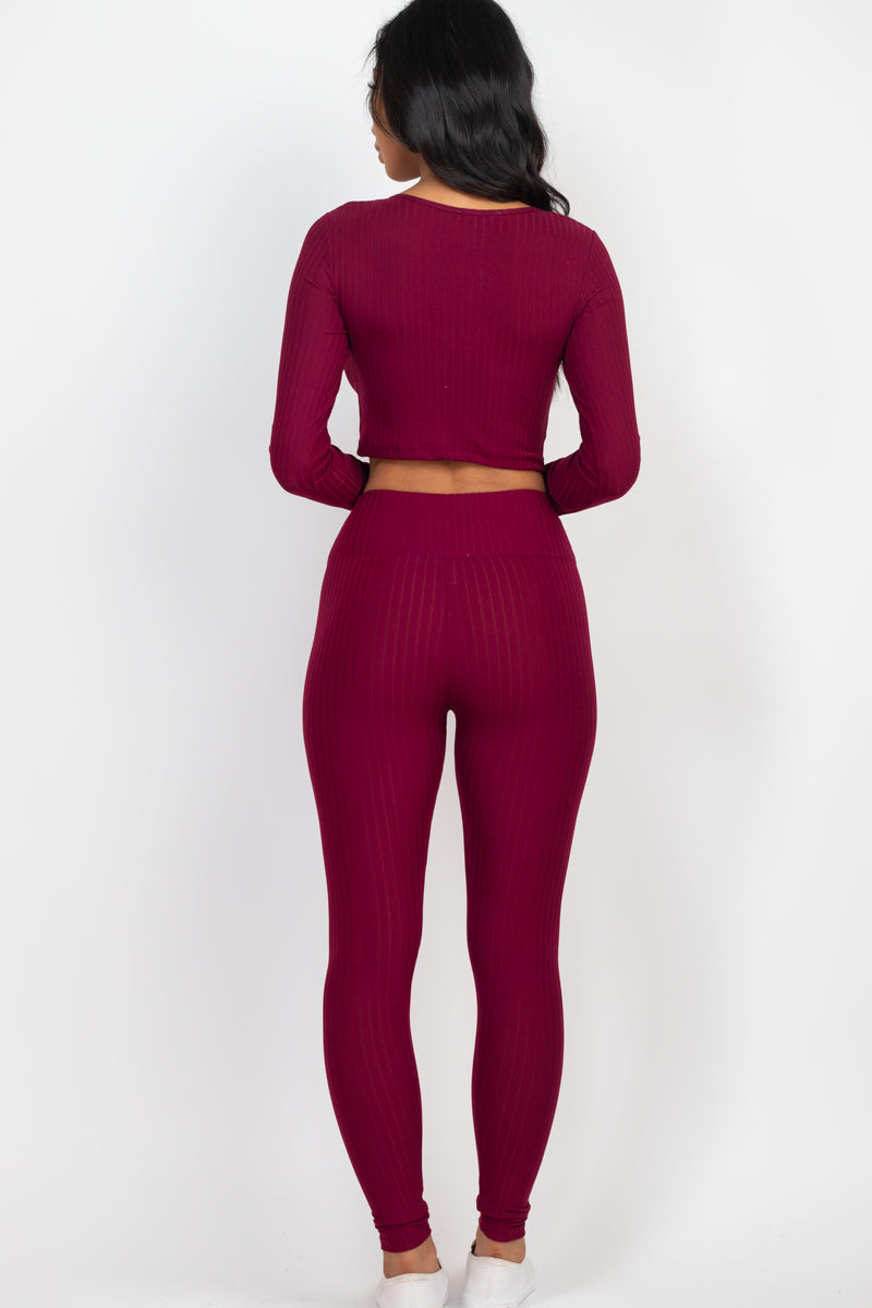 Ribbed Long Sleeve Crop Top & Leggings Set (CAPELLA)-32