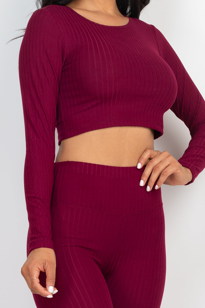 Ribbed Long Sleeve Crop Top & Leggings Set (CAPELLA)-33