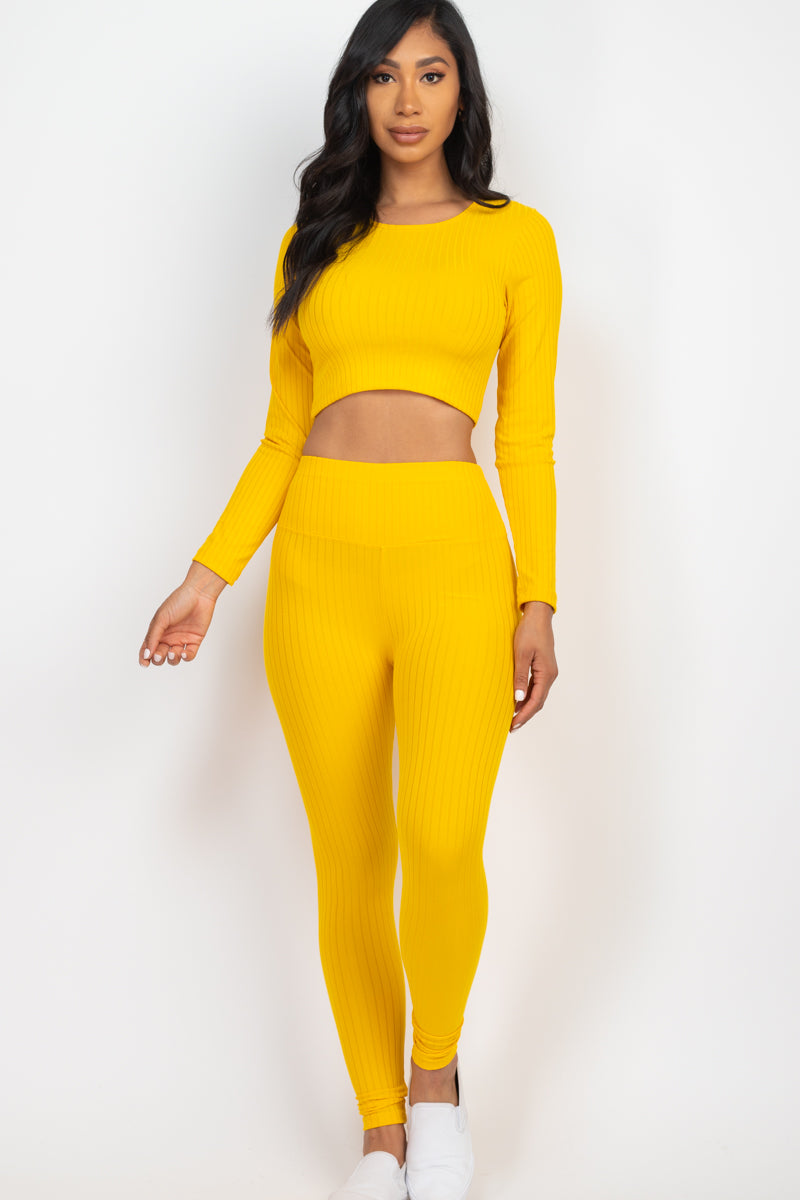 Ribbed Long Sleeve Crop Top & Leggings Set (CAPELLA)-39