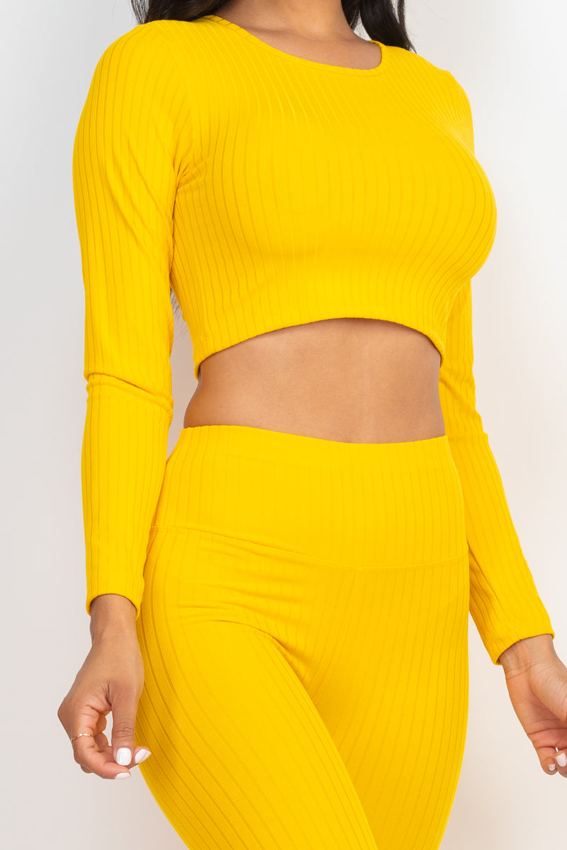 Ribbed Long Sleeve Crop Top & Leggings Set (CAPELLA)-38