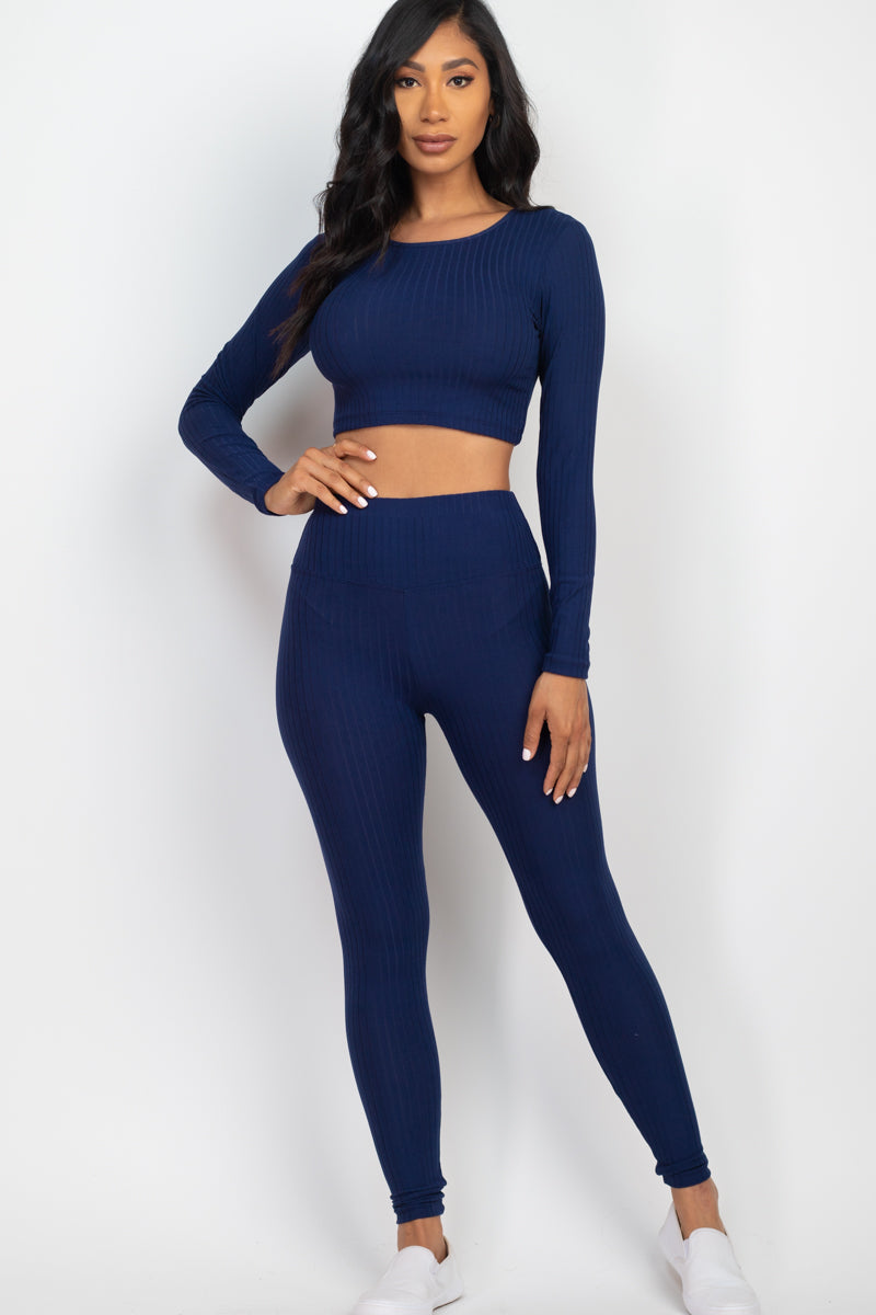 Ribbed Long Sleeve Crop Top & Leggings Set (CAPELLA)-10