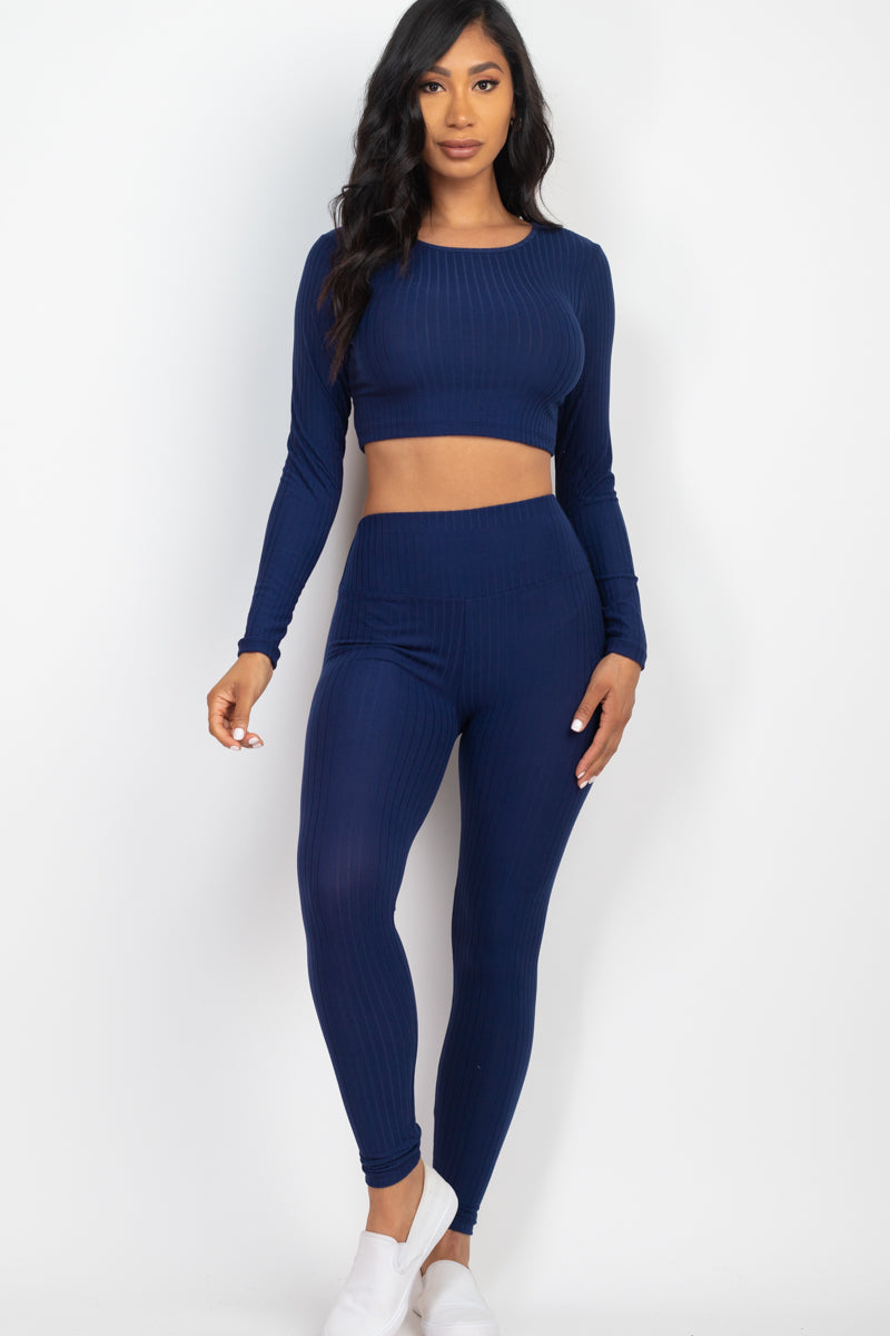 Ribbed Long Sleeve Crop Top & Leggings Set (CAPELLA)-14