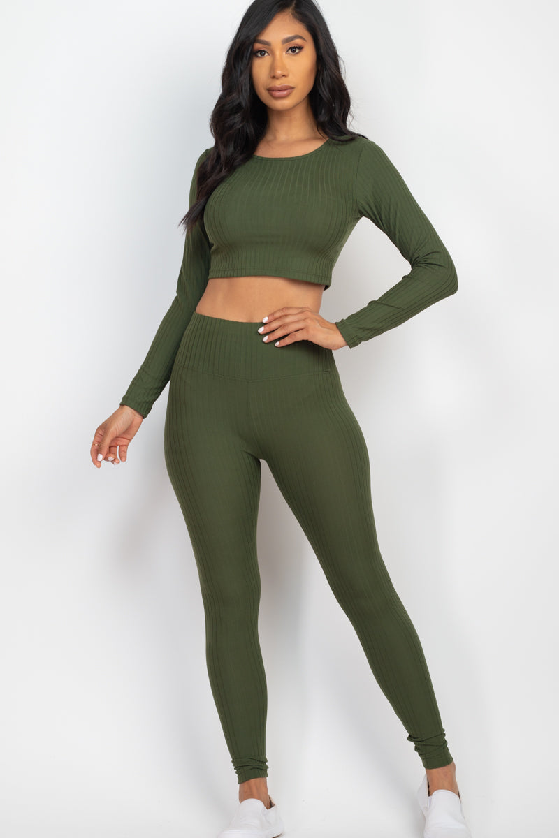 Ribbed Long Sleeve Crop Top & Leggings Set (CAPELLA)-19