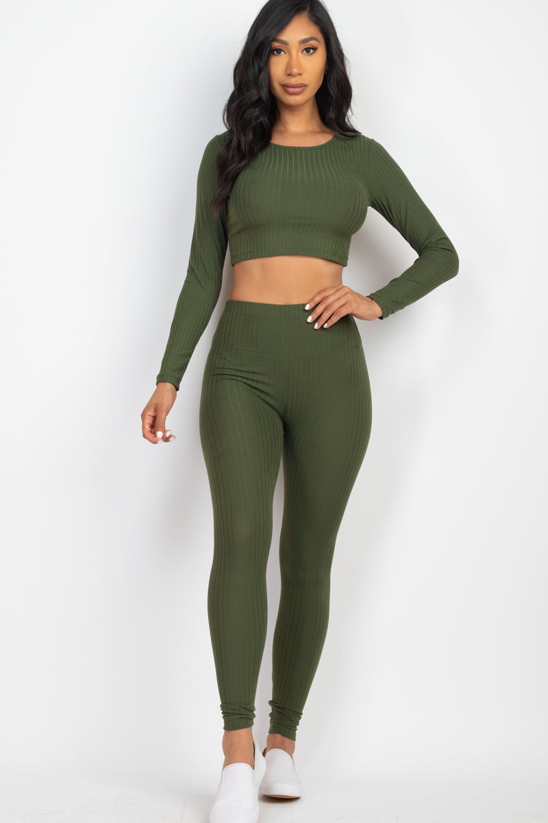 Ribbed Long Sleeve Crop Top & Leggings Set (CAPELLA)-15