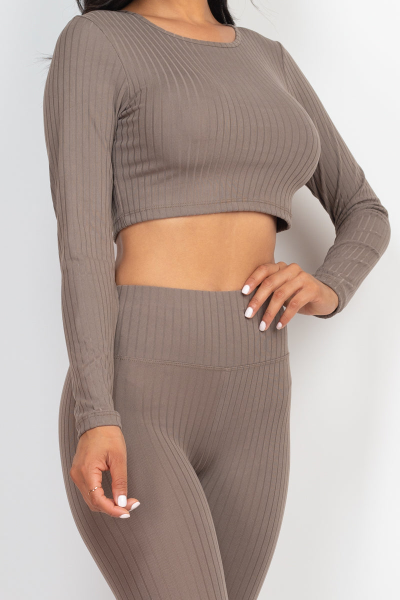 Ribbed Long Sleeve Crop Top & Leggings Set (CAPELLA)-23