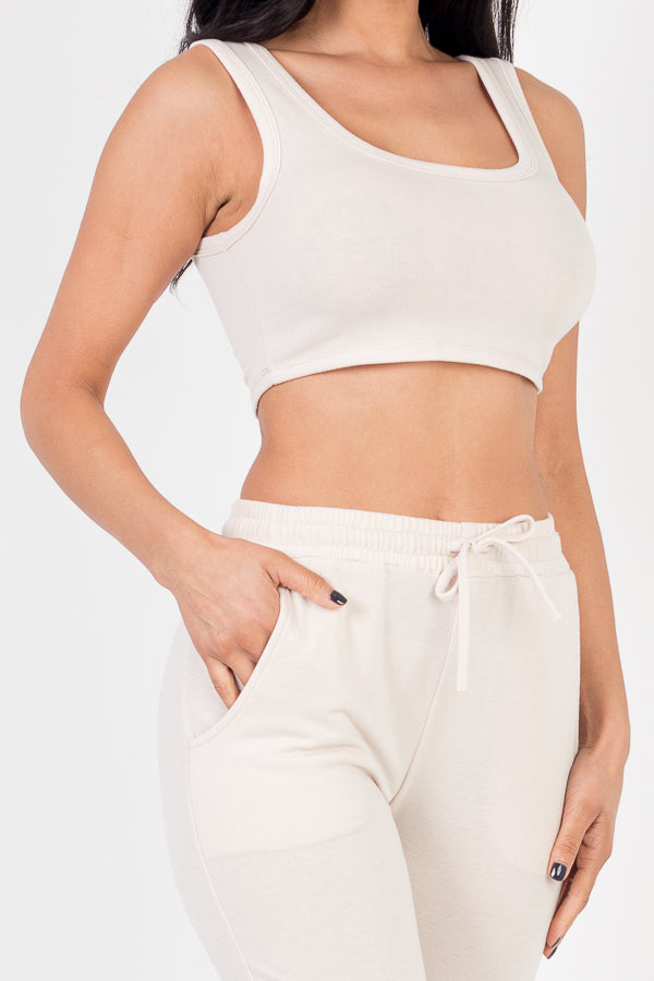 French Terry Cropped Tank Top & Joggers Set (CAPELLA)-23