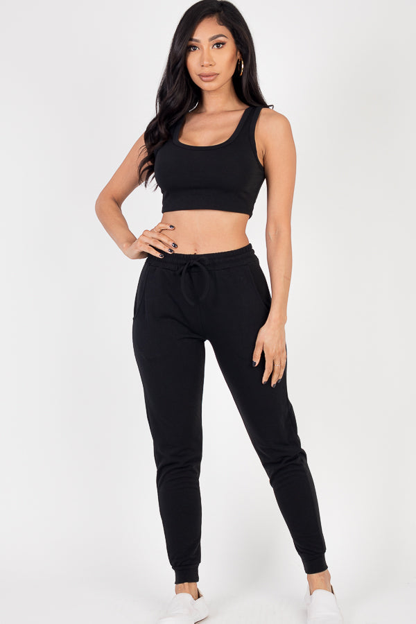 French Terry Cropped Tank Top & Joggers Set (CAPELLA)-29