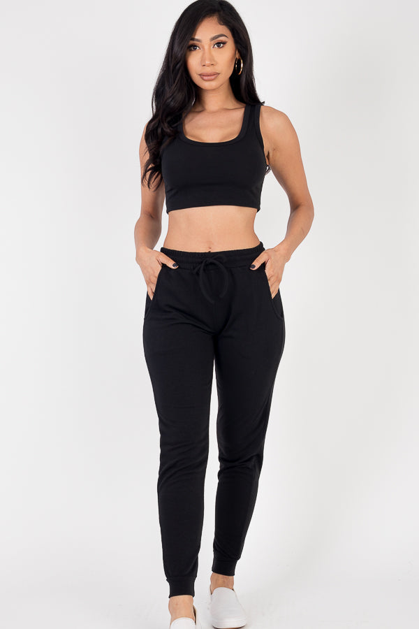 French Terry Cropped Tank Top & Joggers Set (CAPELLA)-25