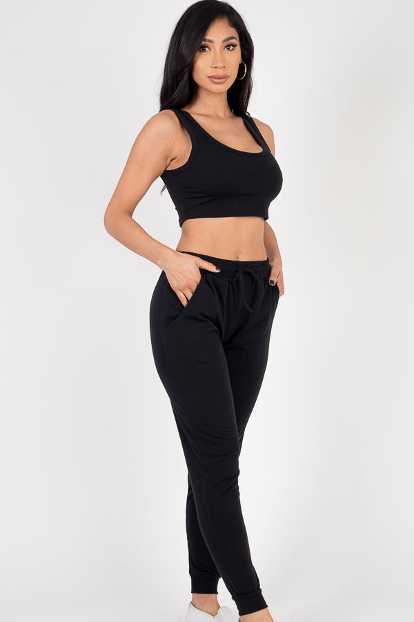 French Terry Cropped Tank Top & Joggers Set (CAPELLA)-26