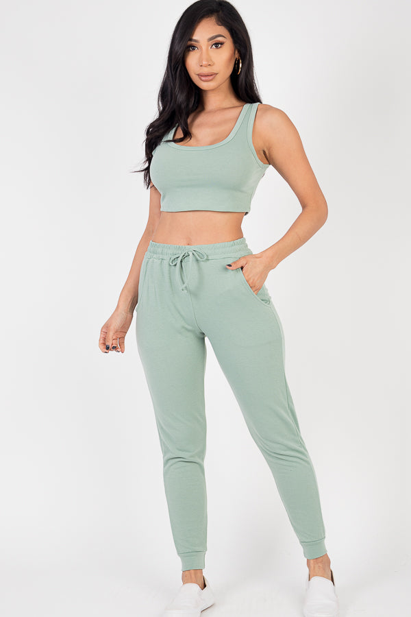 French Terry Cropped Tank Top & Joggers Set (CAPELLA)-8
