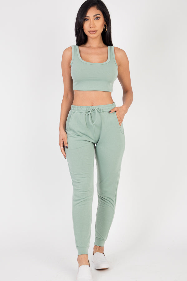French Terry Cropped Tank Top & Joggers Set (CAPELLA)-5