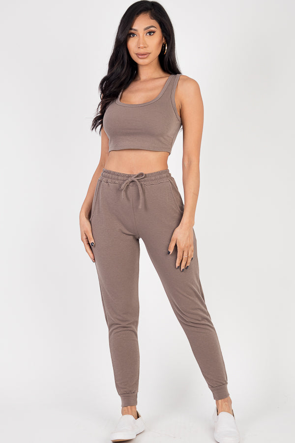 French Terry Cropped Tank Top & Joggers Set (CAPELLA)-14