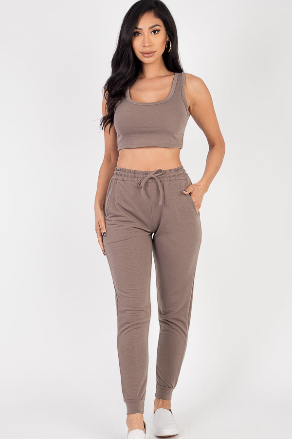 French Terry Cropped Tank Top & Joggers Set (CAPELLA)-10