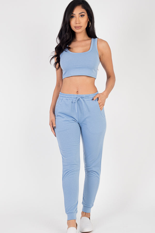 French Terry Cropped Tank Top & Joggers Set (CAPELLA)-4