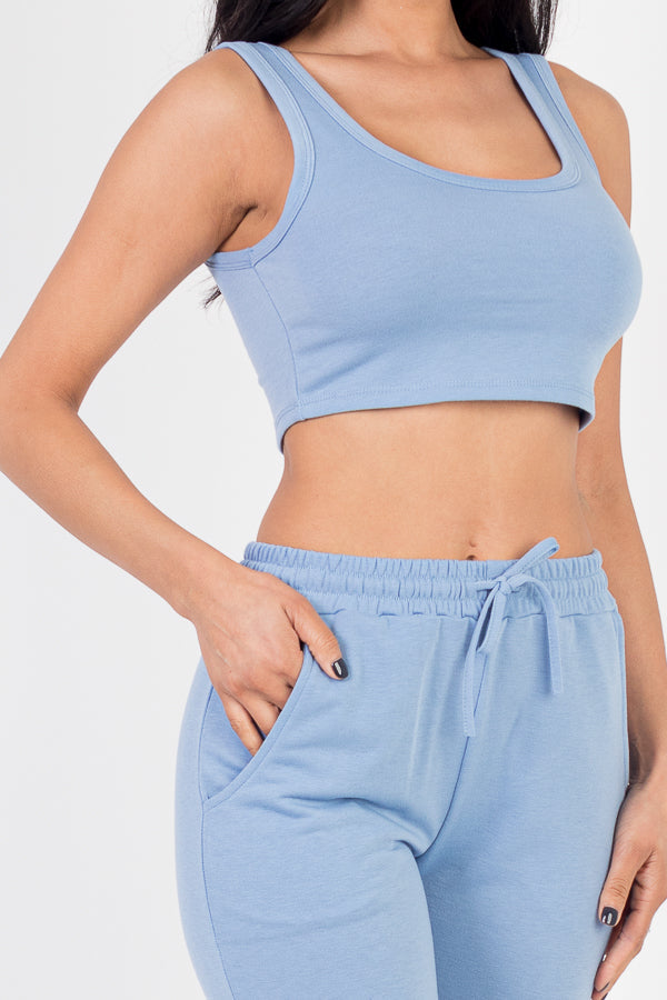 French Terry Cropped Tank Top & Joggers Set (CAPELLA)-3