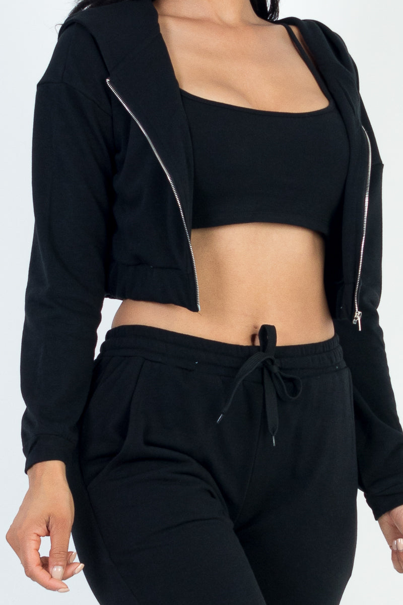 French Terry Cropped Cami with Zip-up Jacket and Joggers Set (CAPELLA)-9