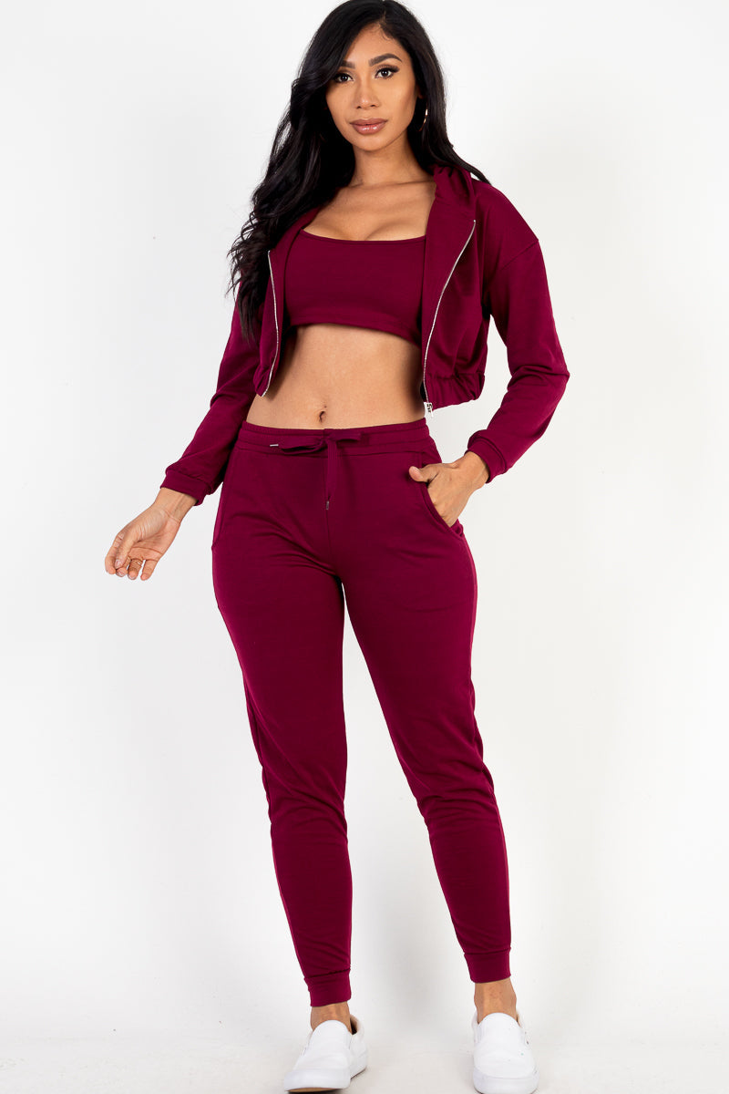 French Terry Cropped Cami with Zip-up Jacket and Joggers Set (CAPELLA)-15