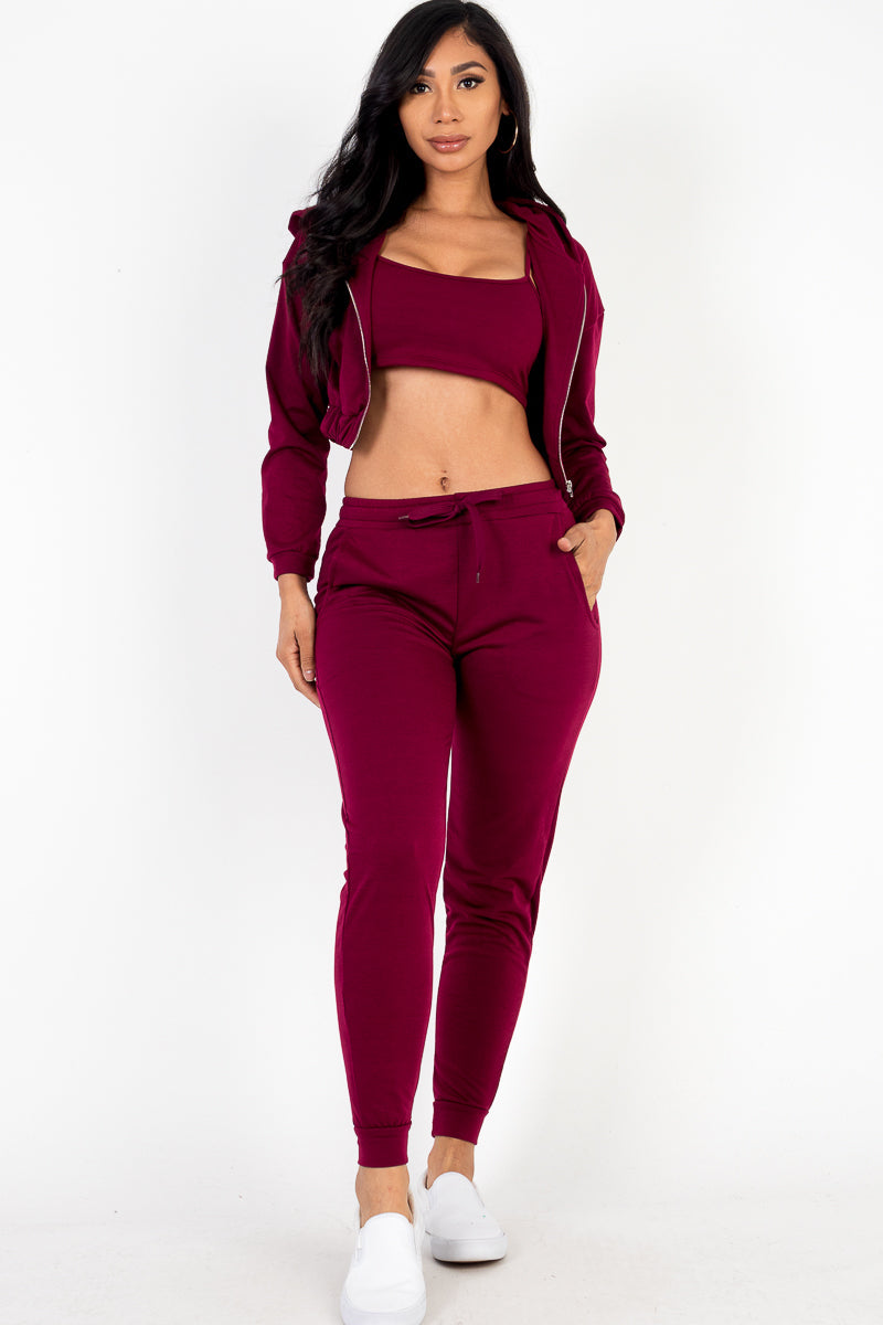 French Terry Cropped Cami with Zip-up Jacket and Joggers Set (CAPELLA)-11