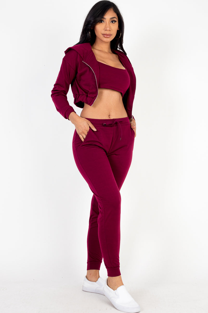 French Terry Cropped Cami with Zip-up Jacket and Joggers Set (CAPELLA)-12