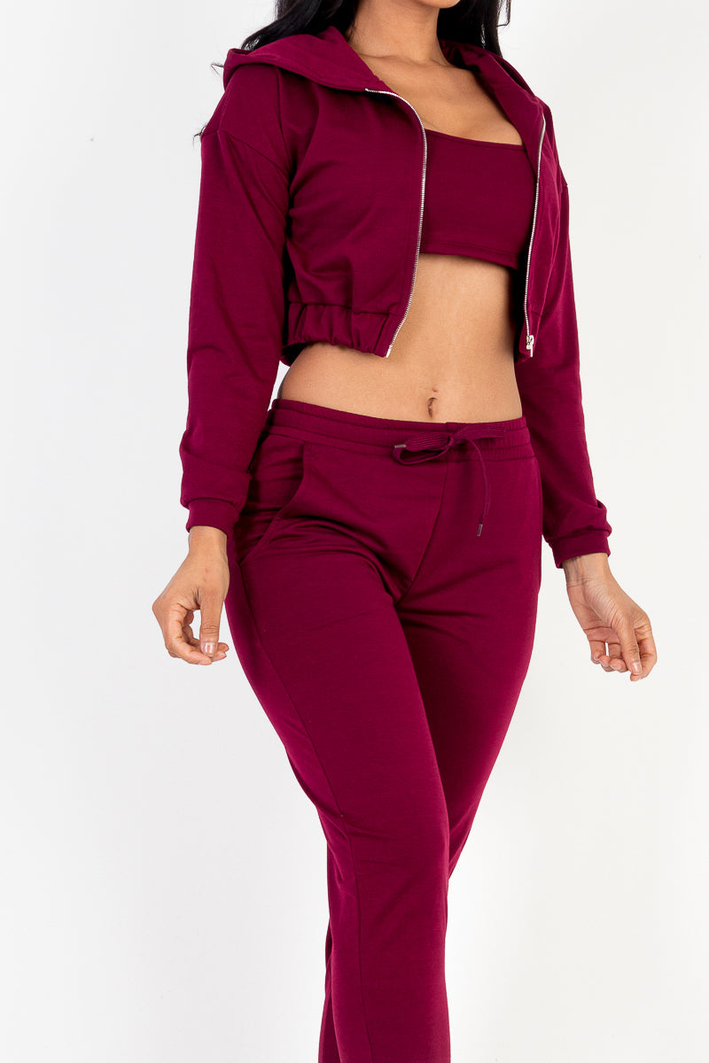 French Terry Cropped Cami with Zip-up Jacket and Joggers Set (CAPELLA)-14