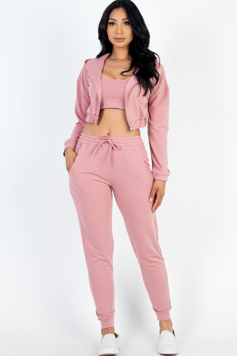 French Terry Cropped Cami with Zip-up Jacket and Joggers Set (CAPELLA)-16