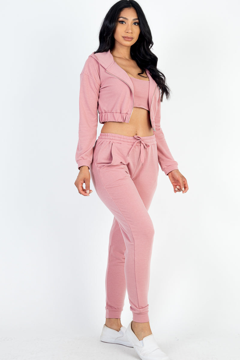 French Terry Cropped Cami with Zip-up Jacket and Joggers Set (CAPELLA)-17