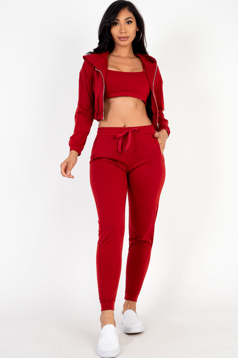 French Terry Cropped Cami with Zip-up Jacket and Joggers Set (CAPELLA)-21