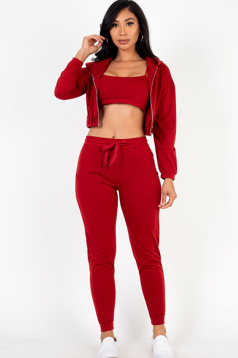French Terry Cropped Cami with Zip-up Jacket and Joggers Set (CAPELLA)-25