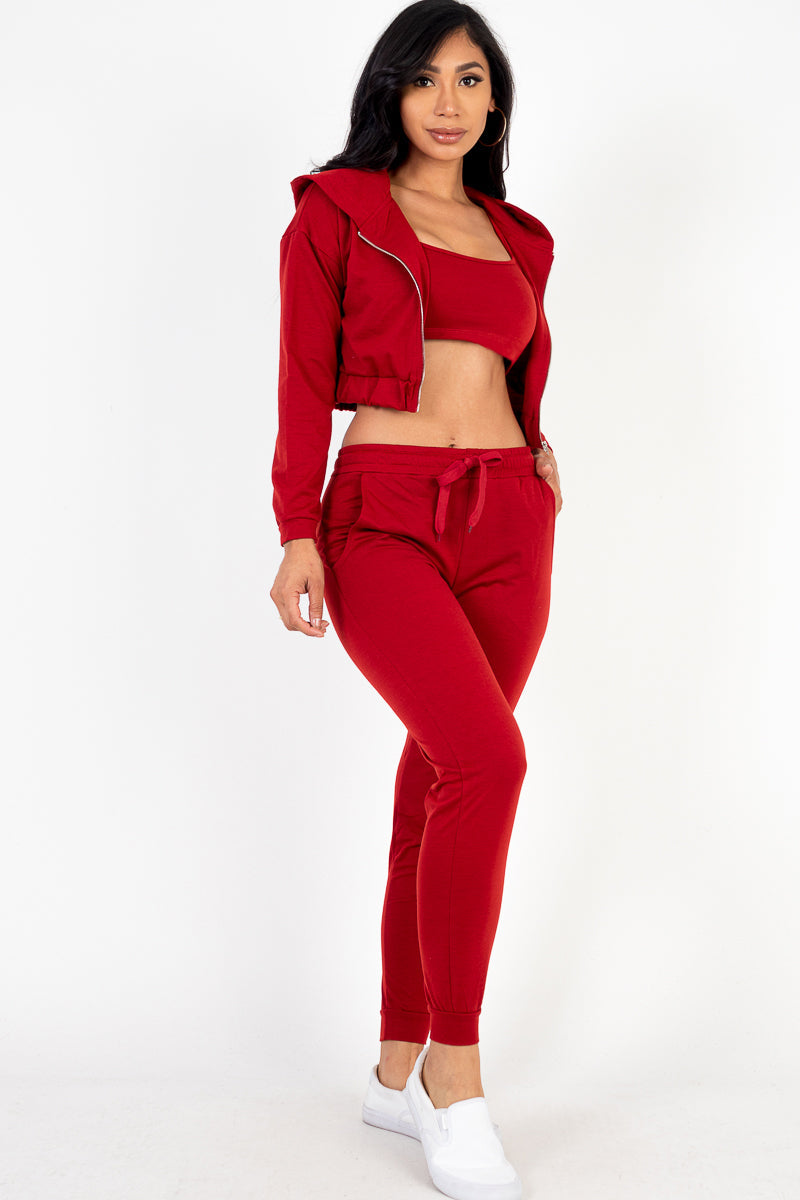 French Terry Cropped Cami with Zip-up Jacket and Joggers Set (CAPELLA)-22