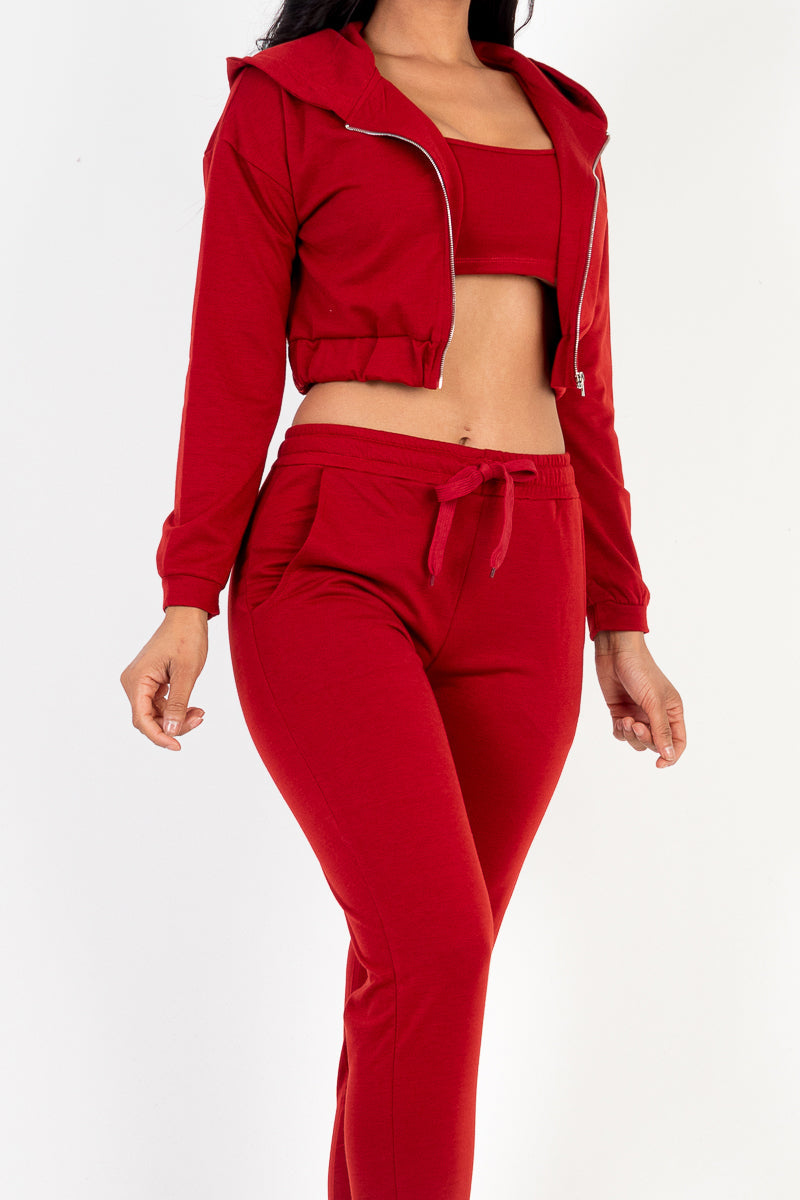 French Terry Cropped Cami with Zip-up Jacket and Joggers Set (CAPELLA)-24
