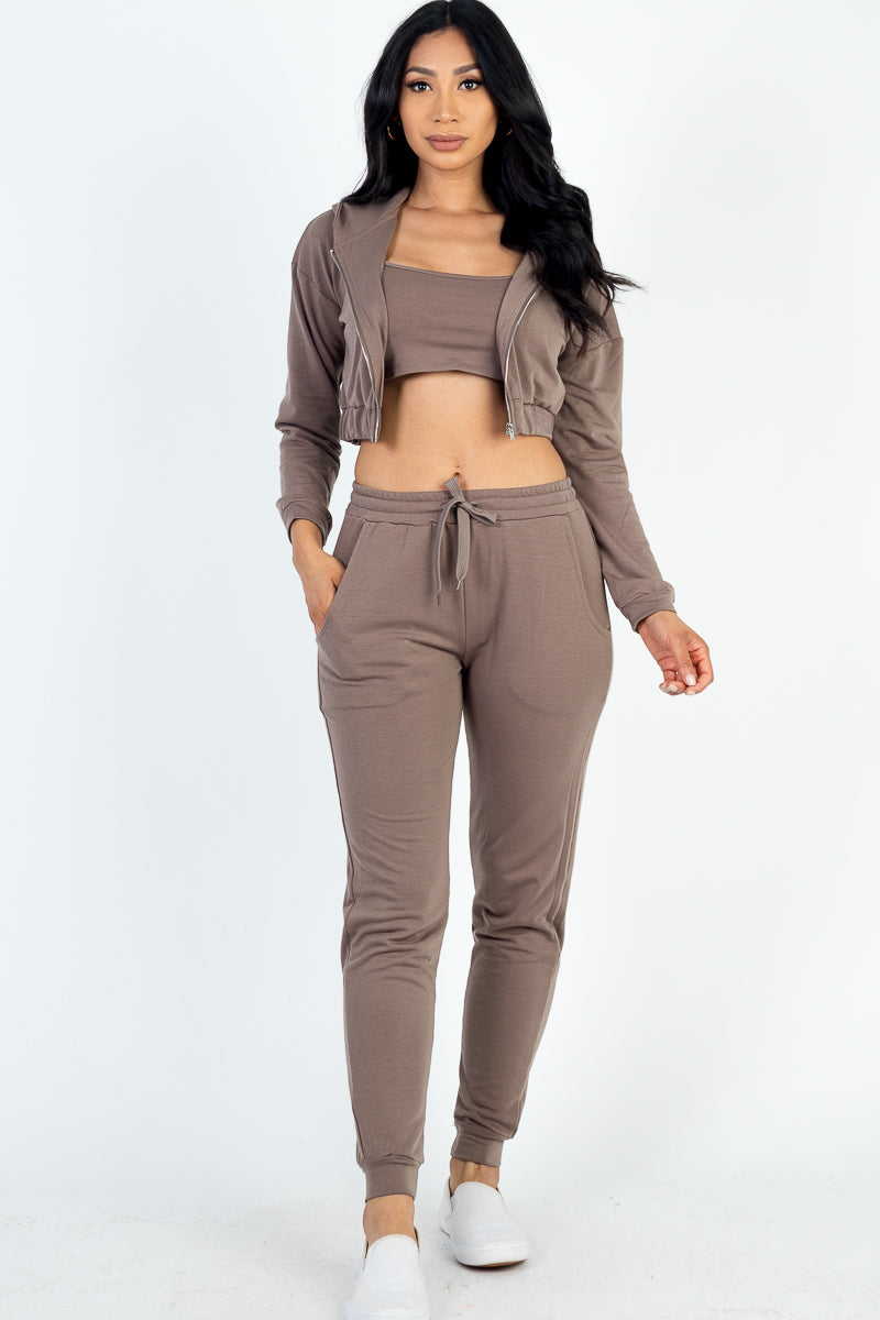 French Terry Cropped Cami with Zip-up Jacket and Joggers Set (CAPELLA)-26