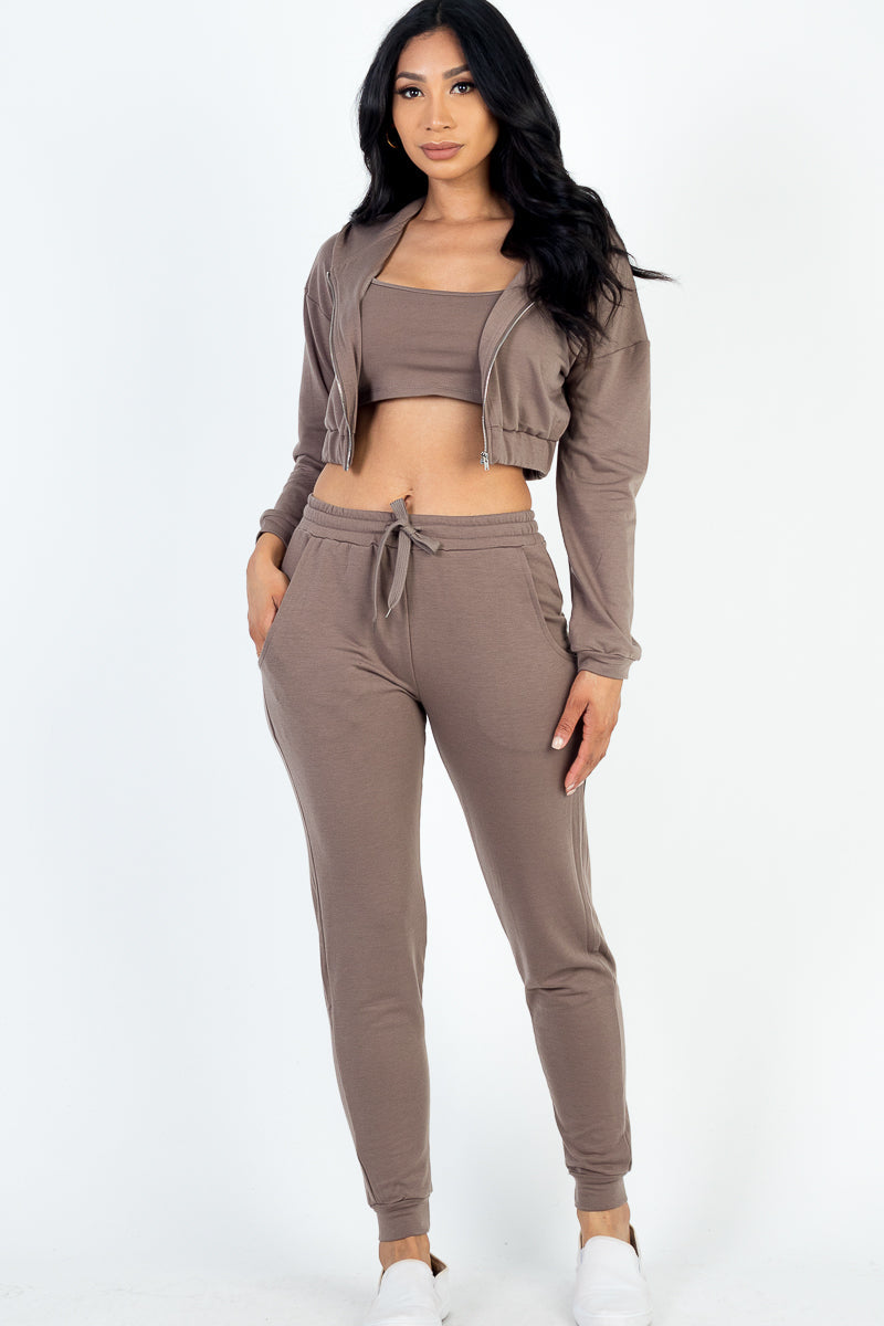 French Terry Cropped Cami with Zip-up Jacket and Joggers Set (CAPELLA)-30