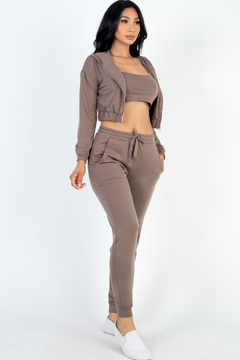 French Terry Cropped Cami with Zip-up Jacket and Joggers Set (CAPELLA)-27