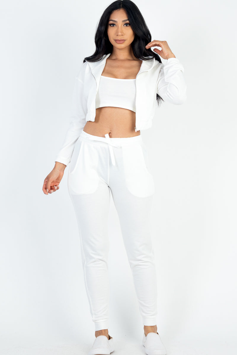 French Terry Cropped Cami with Zip-up Jacket and Joggers Set (CAPELLA)-35