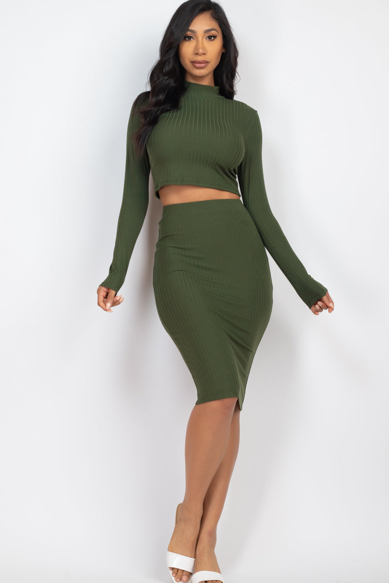 Ribbed Mock Neck Crop Top & Midi Skirt Set (CAPELLA)-14