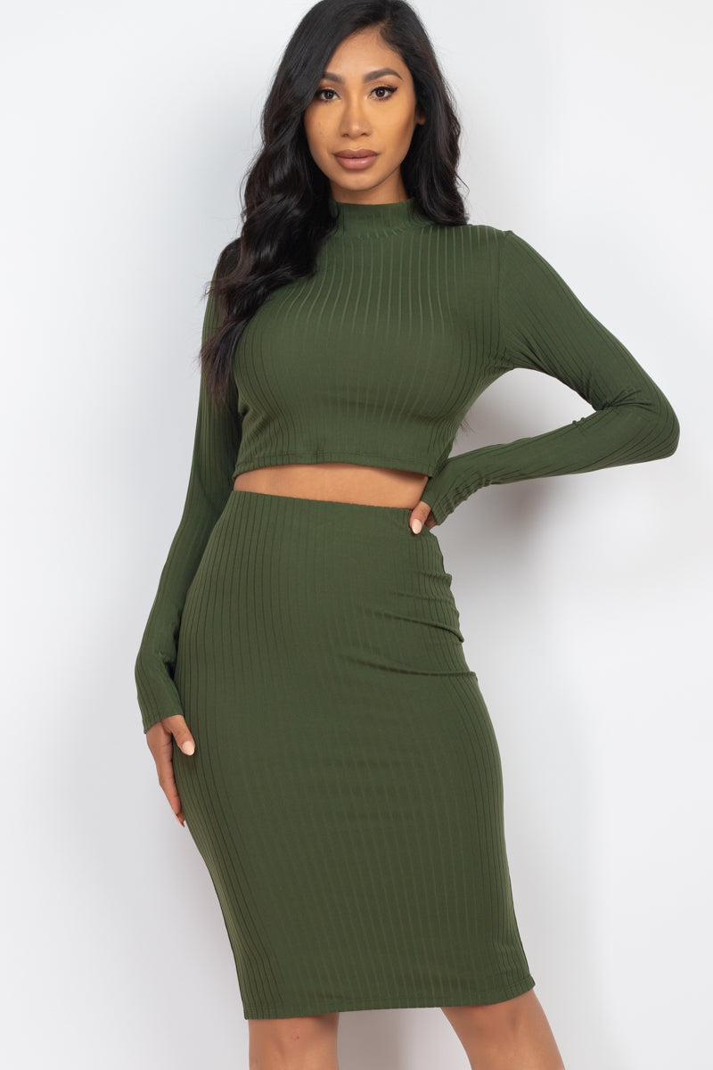 Ribbed Mock Neck Crop Top & Midi Skirt Set (CAPELLA)-10