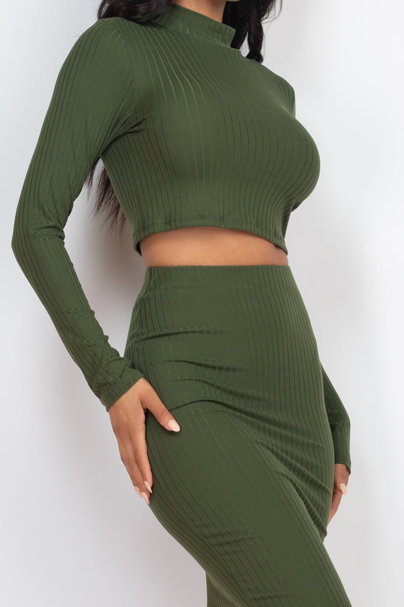 Ribbed Mock Neck Crop Top & Midi Skirt Set (CAPELLA)-13