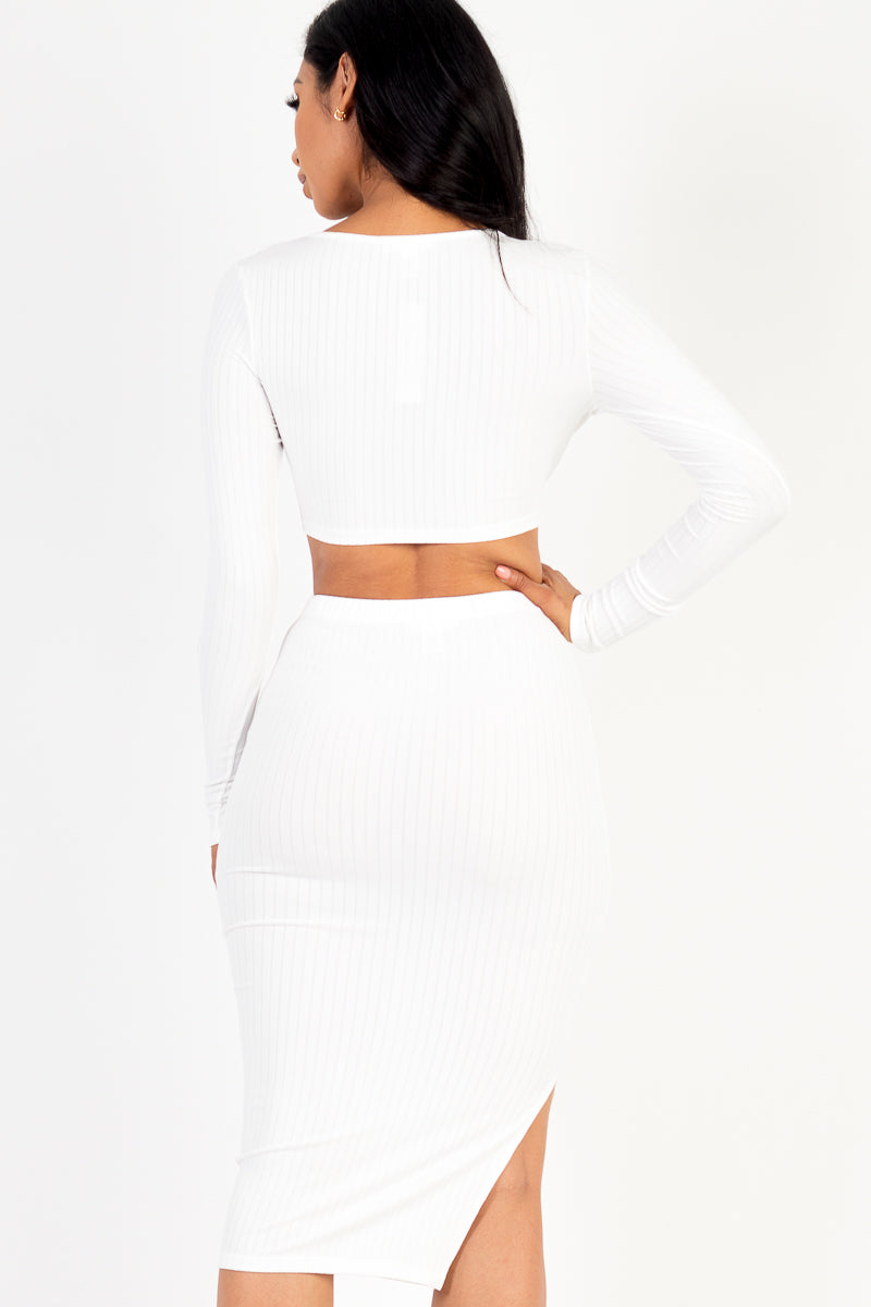 Ribbed Long Sleeve Crop Top & Skirt Set (CAPELLA)-21