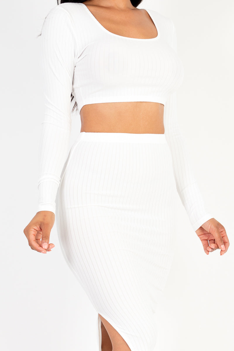 Ribbed Long Sleeve Crop Top & Skirt Set (CAPELLA)-22